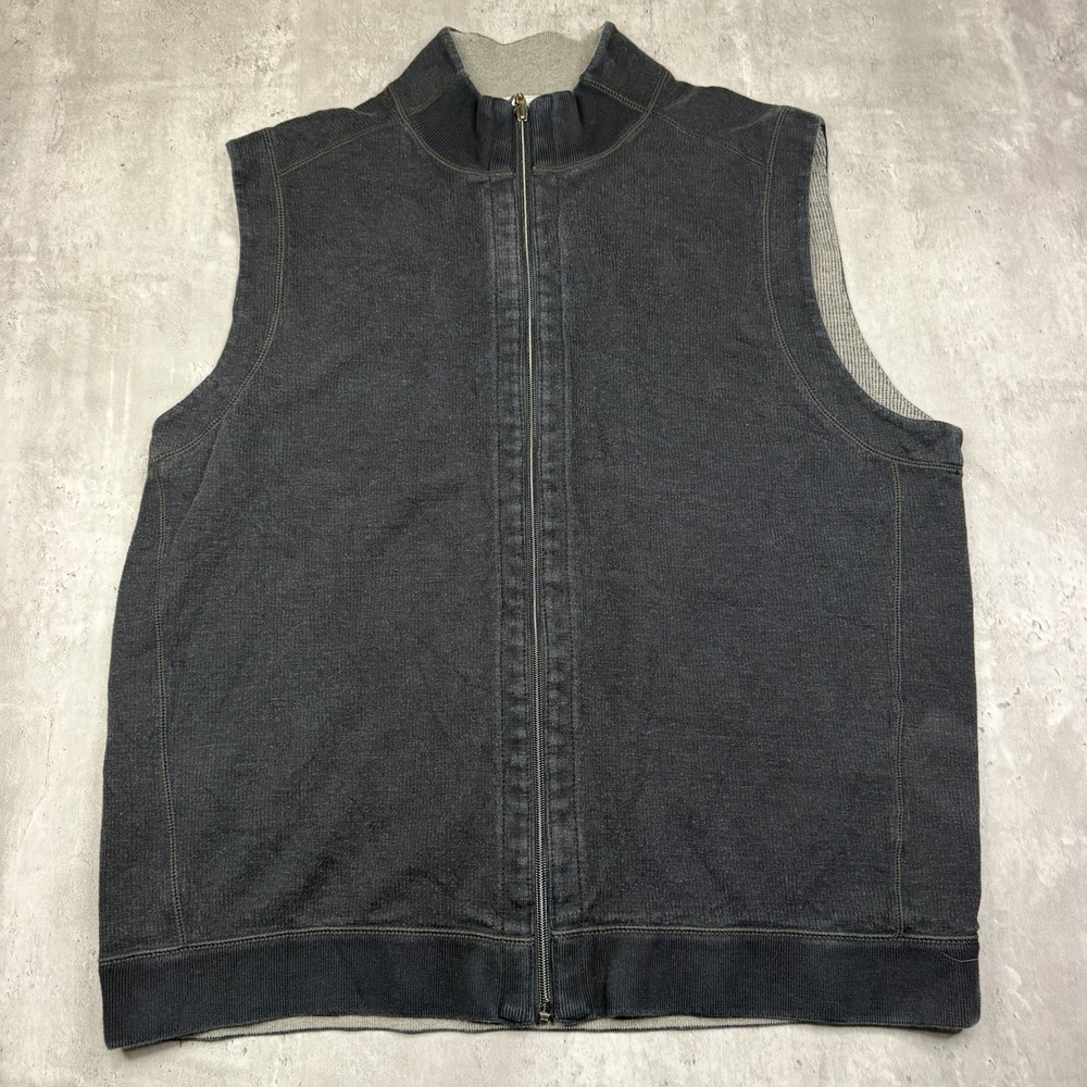 Tommy Bahama Vest Men XL Gray Reversible Full Zip Up Fleece Preppy Golf